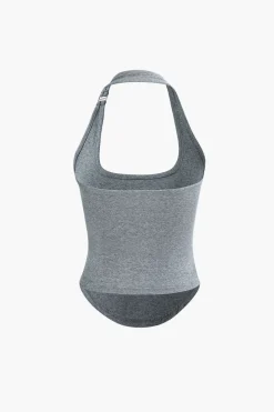 Basic Solid Halter Curved Hem Tank Top