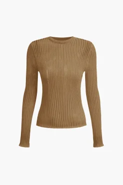 Basic Solid Knit Long-Sleeve Top
