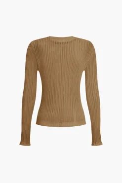 Basic Solid Knit Long-Sleeve Top