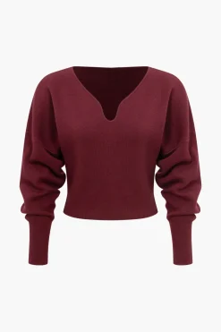 Basic Solid Knit Long-Sleeve Top