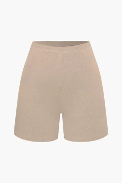 Basic Solid Knit Split Strapless Top And Shorts Set