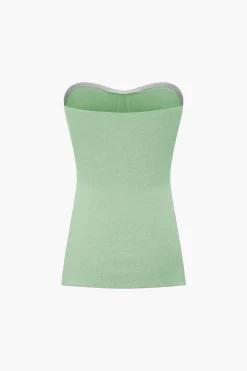 Basic Solid Knit Split Strapless Top And Shorts Set