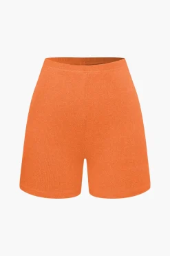 Basic Solid Knit Split Strapless Top And Shorts Set