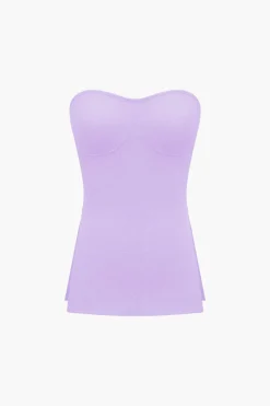 Basic Solid Knit Split Strapless Top And Shorts Set