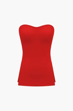 Basic Solid Knit Split Strapless Top And Shorts Set