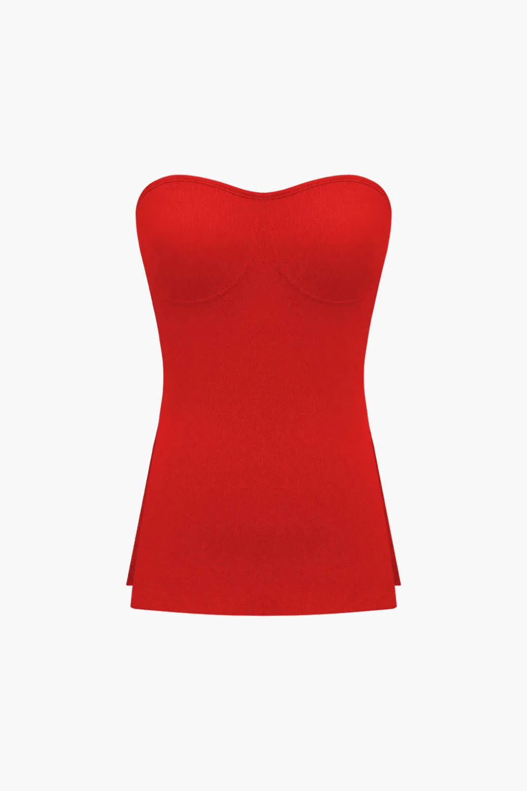 Basic Solid Knit Split Strapless Top And Shorts Set