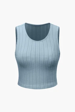 Basic Solid Knit Tank Top And High Waist Pants Set
