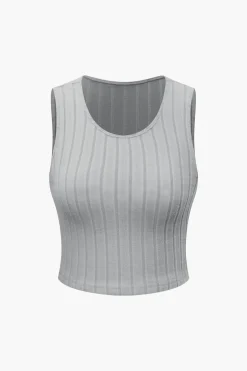 Basic Solid Knit Tank Top And High Waist Pants Set
