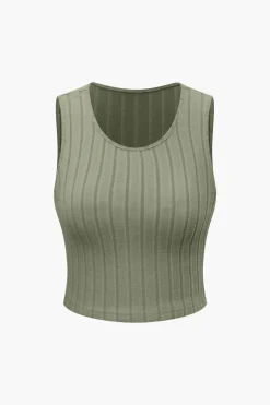 Basic Solid Knit Tank Top And High Waist Pants Set