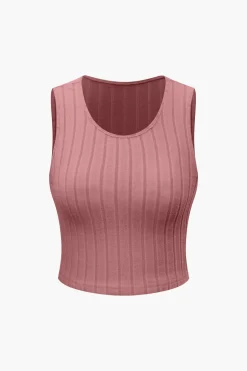 Basic Solid Knit Tank Top And High Waist Pants Set