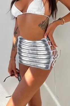 Basic Solid Lace-Up Mini Skirt