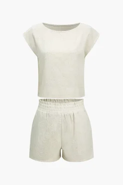 Basic Solid Linen Casual Shorts Set