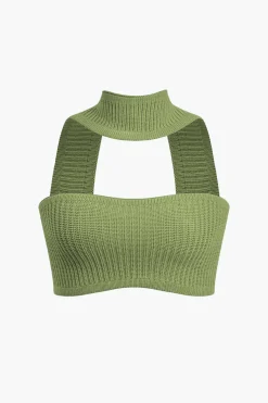 Basic Solid Ribbed Knit Crop Tank Top
