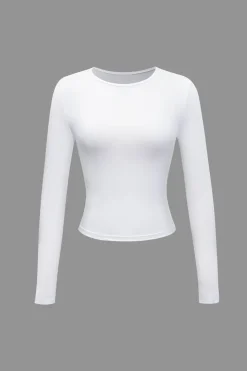 Basic Solid Round Neck Long Sleeve Top