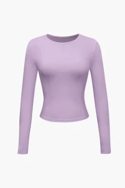 Basic Solid Round Neck Long Sleeve Top
