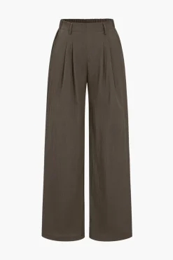 Basic Solid Ruched Wide Leg Trousers