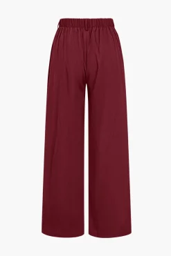 Basic Solid Ruched Wide Leg Trousers