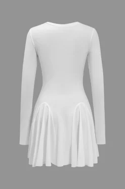 Basic Solid Ruffled Hem Long-Sleeve Mini Dress