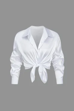 Basic Solid Satin Long-Sleeve Shirt