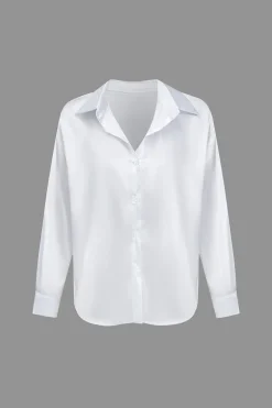 Basic Solid Satin Long-Sleeve Shirt