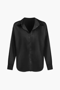 Basic Solid Satin Long-Sleeve Shirt