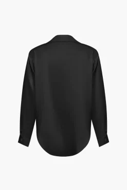 Basic Solid Satin Long-Sleeve Shirt