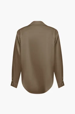 Basic Solid Satin Long-Sleeve Shirt