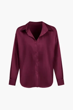 Basic Solid Satin Long-Sleeve Shirt