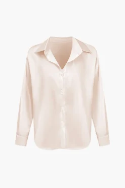 Basic Solid Satin Long-Sleeve Shirt