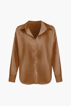 Basic Solid Satin Long-Sleeve Shirt
