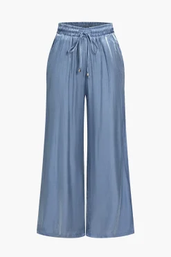 Basic Solid Shiny Shirt And Loose Trouser Set