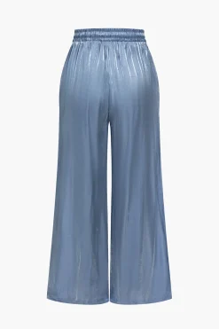 Basic Solid Shiny Shirt And Loose Trouser Set