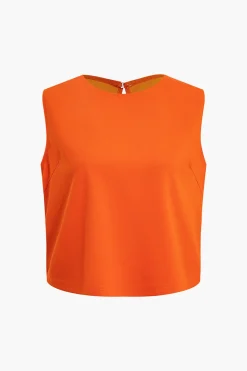 Basic Solid Sleeveless Top And Straight Leg Pants Set