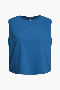Basic Solid Sleeveless Top And Straight Leg Pants Set