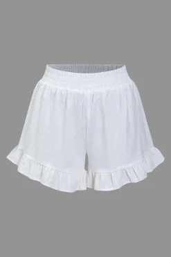 Basic Solid V-Neck Puff Sleeve Crop Top Two-Piece Set