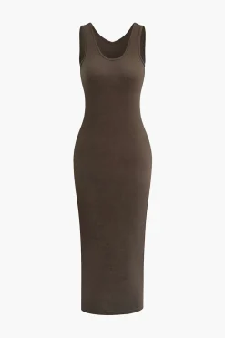 Basic V-neck Sleeveless Maxi Dress And Hooded Crop Sweatshirt Set