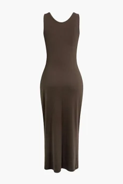 Basic V-neck Sleeveless Maxi Dress And Hooded Crop Sweatshirt Set