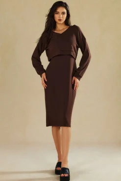Basic V-neck Sleeveless Maxi Dress And Hooded Crop Sweatshirt Set