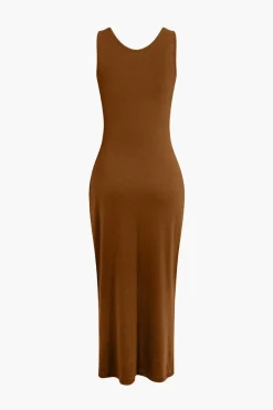 Basic V-neck Sleeveless Maxi Dress And Hooded Crop Sweatshirt Set