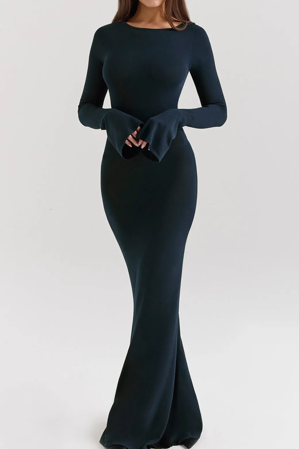 Bell Sleeve Backless Long Sleeve Maxi Dress