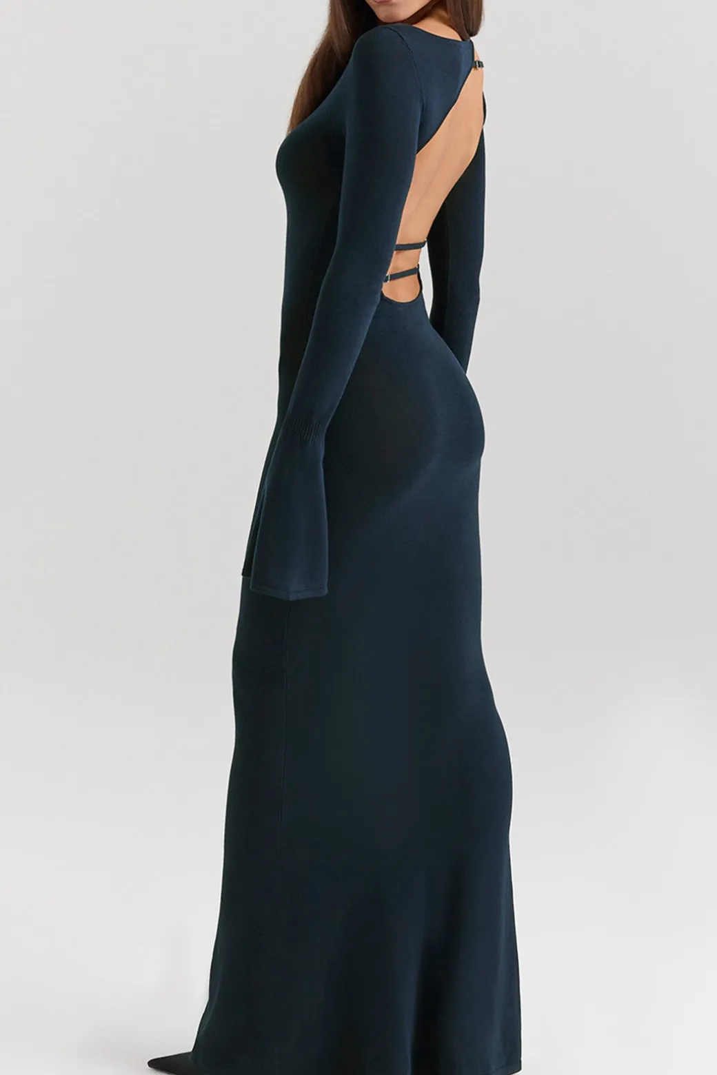 Bell Sleeve Backless Long Sleeve Maxi Dress