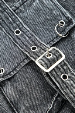 Belt Detail Flap Pocket Denim Mini Skirt