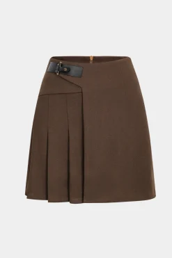 Belted Pleated High Waist Skirt