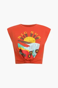 Big Sur Graphic Padded-Shoulder Knot Hem T-Shirt