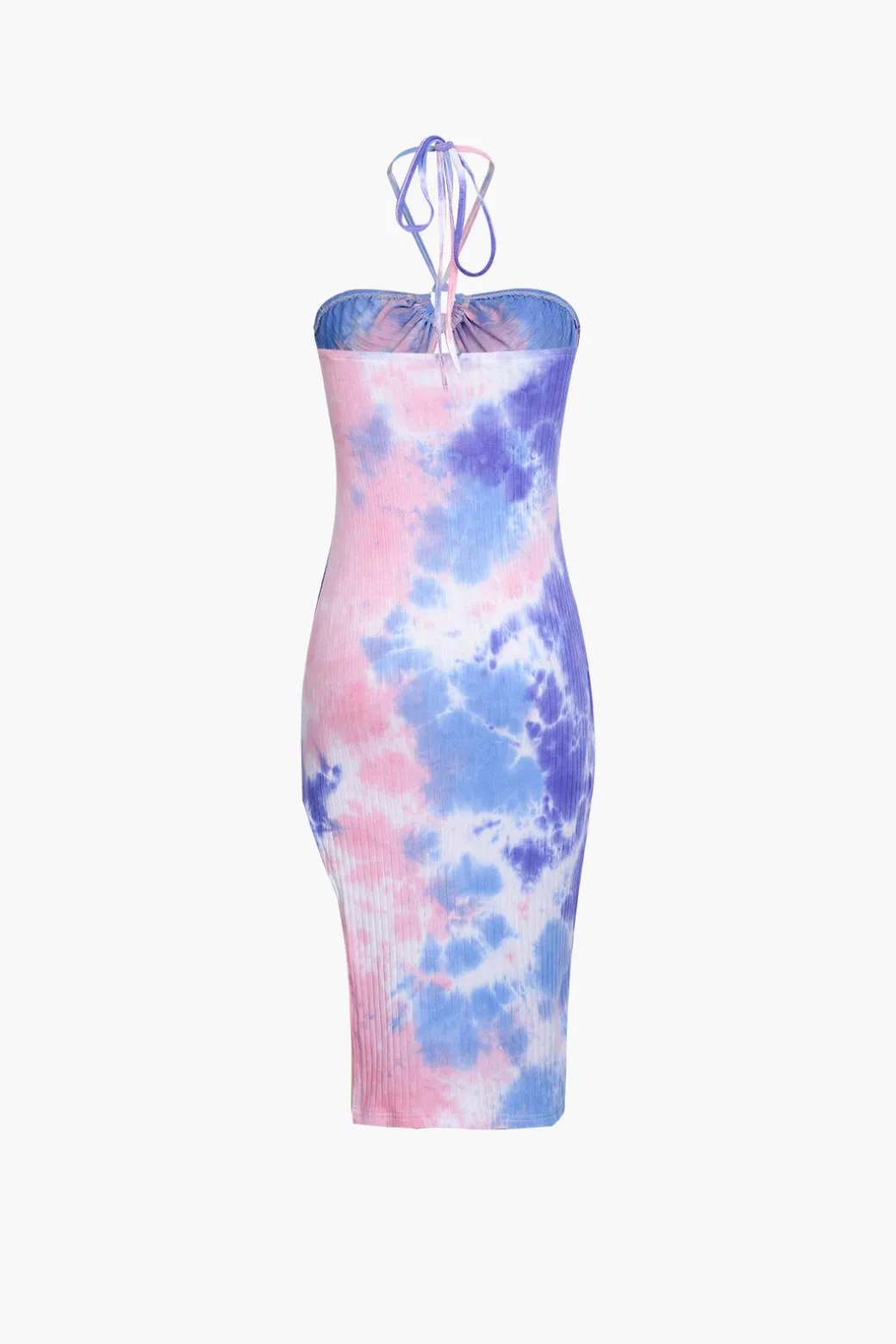 Blue Tie Dye Halter Neck Midi Dress