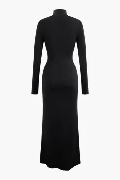 Body Print Turtle Neck Long Sleeve Maxi Dress