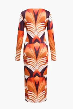 Bohemian Print V-Neck Long Sleeve Maxi Dress