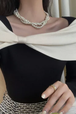 Bow Design Patchwork Long-Sleeve Top