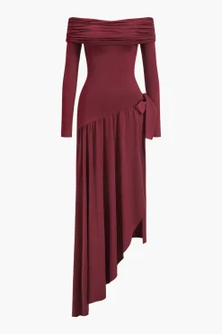 Bow Off Shoulder Long Sleeve Maxi Dress