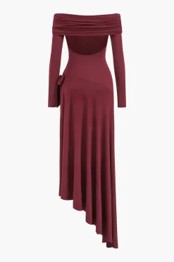 Bow Off Shoulder Long Sleeve Maxi Dress